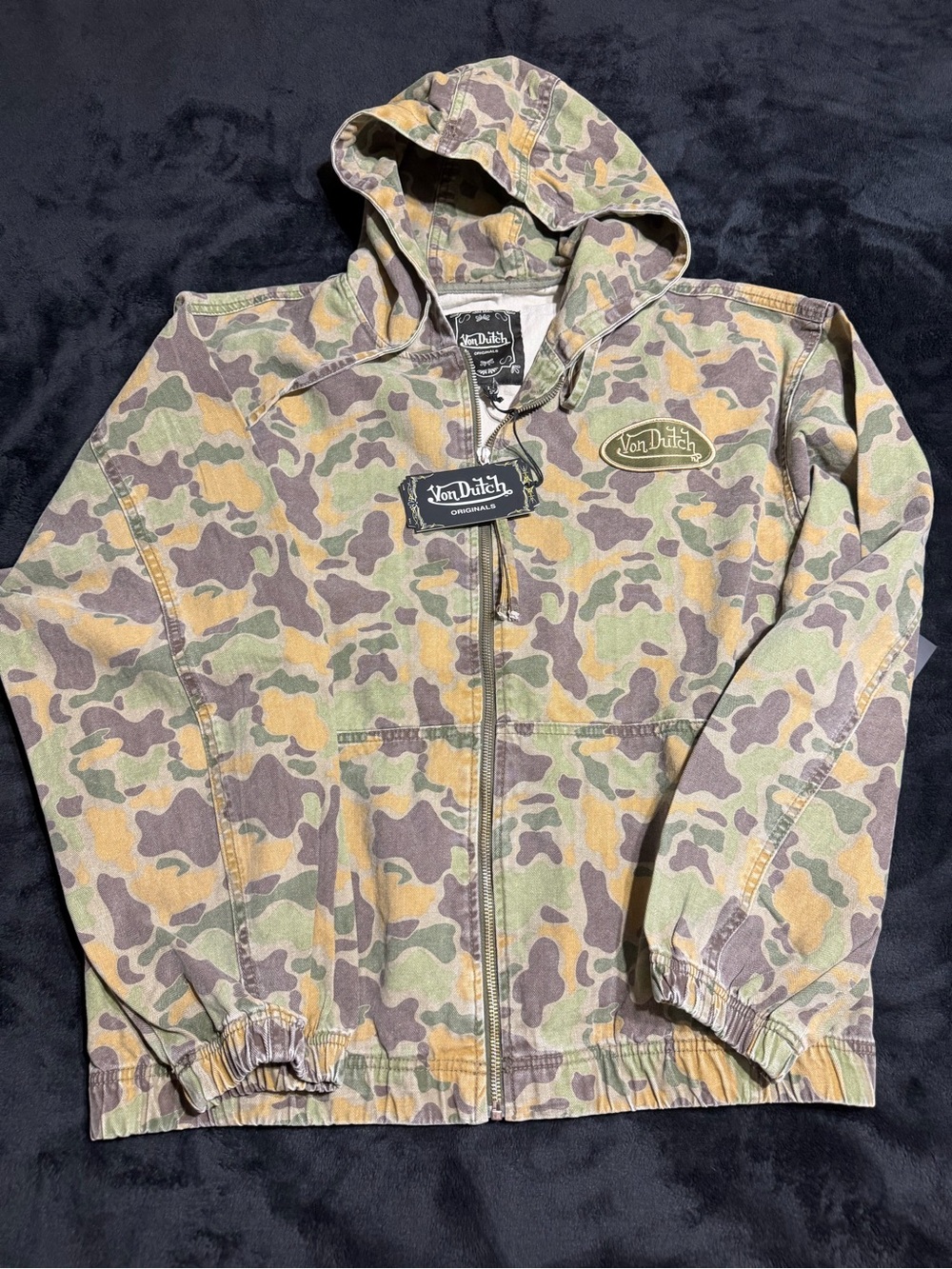 Von Dutch Men’s Camo Zip-Up Hoodied Jacket - Green/Olive L/G